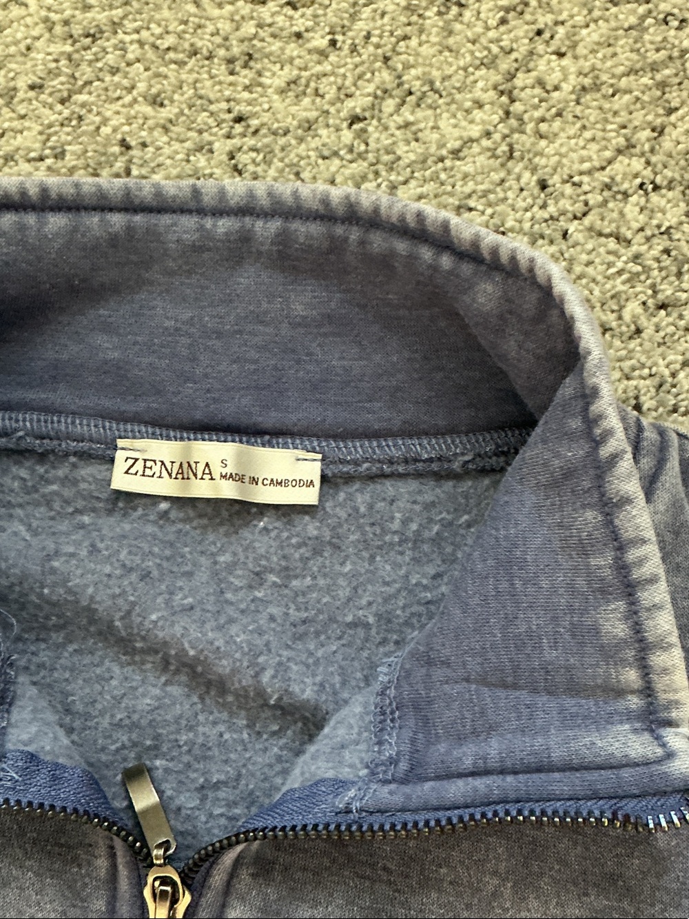 New Zenana Outfitters Washed Half-Zip Pullover ~ Blueberry - Picture 3 of 7